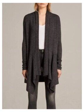 ALLSAINTS Keld Wool Blend Draped Open Front Knit Sweater Cardigan Size XS Gray
